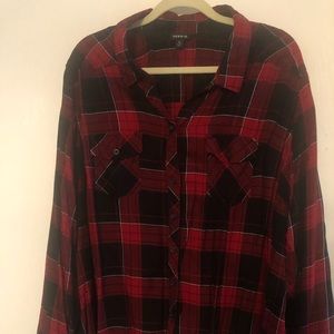Red and black plaid button down.
